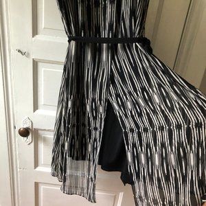 Sheer Drapey Hi-Low Dress Black and Beige